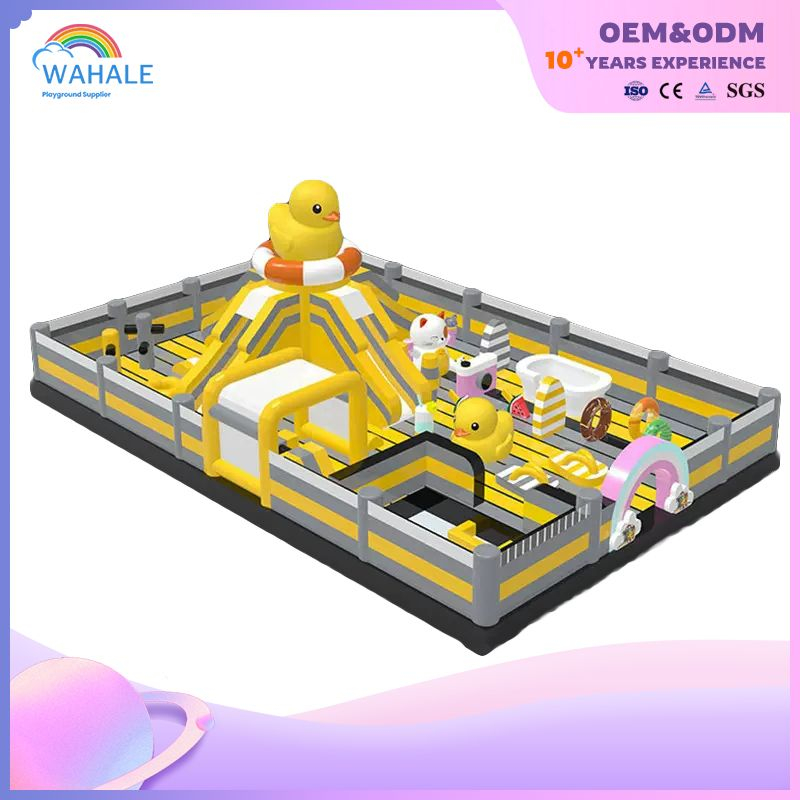 Inflatable Little Yellow Duck Cool Summer Slide And Jump Fun Area