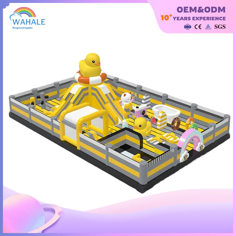 Inflatable Little Yellow Duck Cool Summer Slide And Jump Fun Area