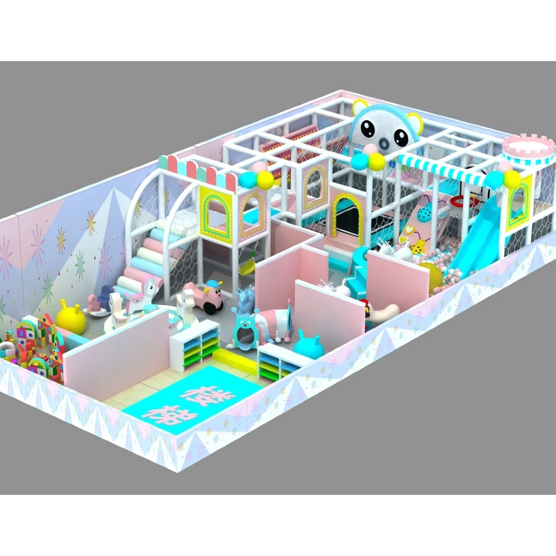indoor blue climbing network walkway