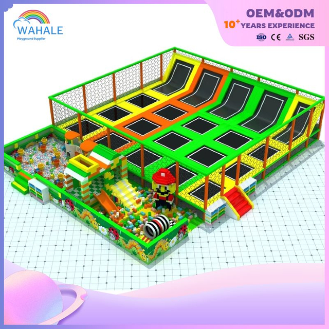 Forest Theme Children's Indoor Playground Green Is Customized Trampoline Park Equipment