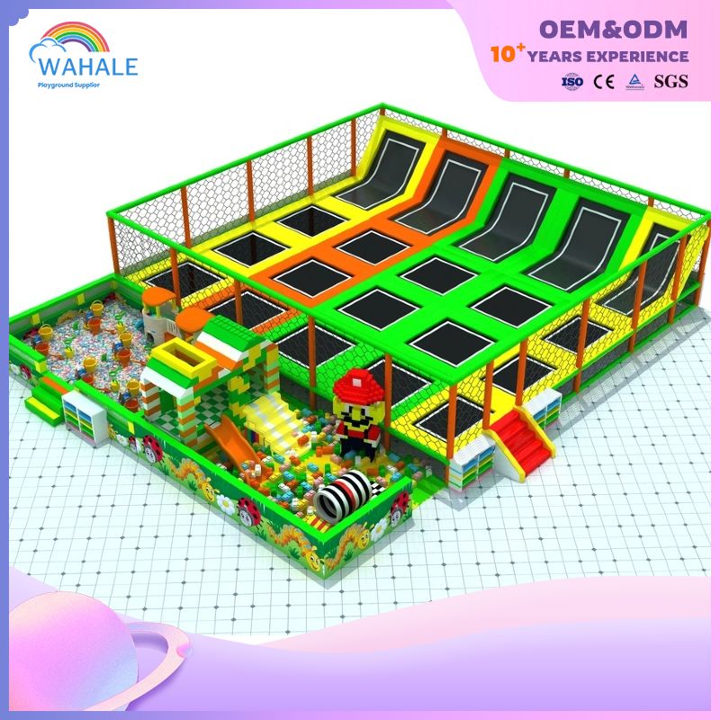 Forest Theme Children's Indoor Playground Green Is Customized Trampoline Park Equipment