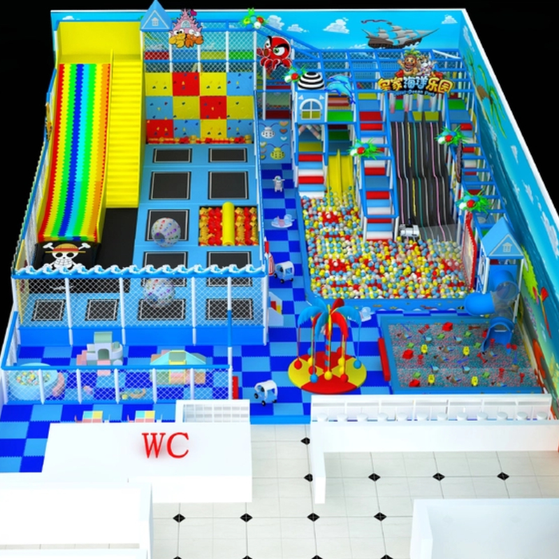 indoor wooden bridge sponge pool crossing