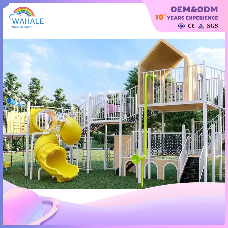 Community Outdoor Coffee-colored Wooden House Model Children's Outdoor Playground Entry Equipment