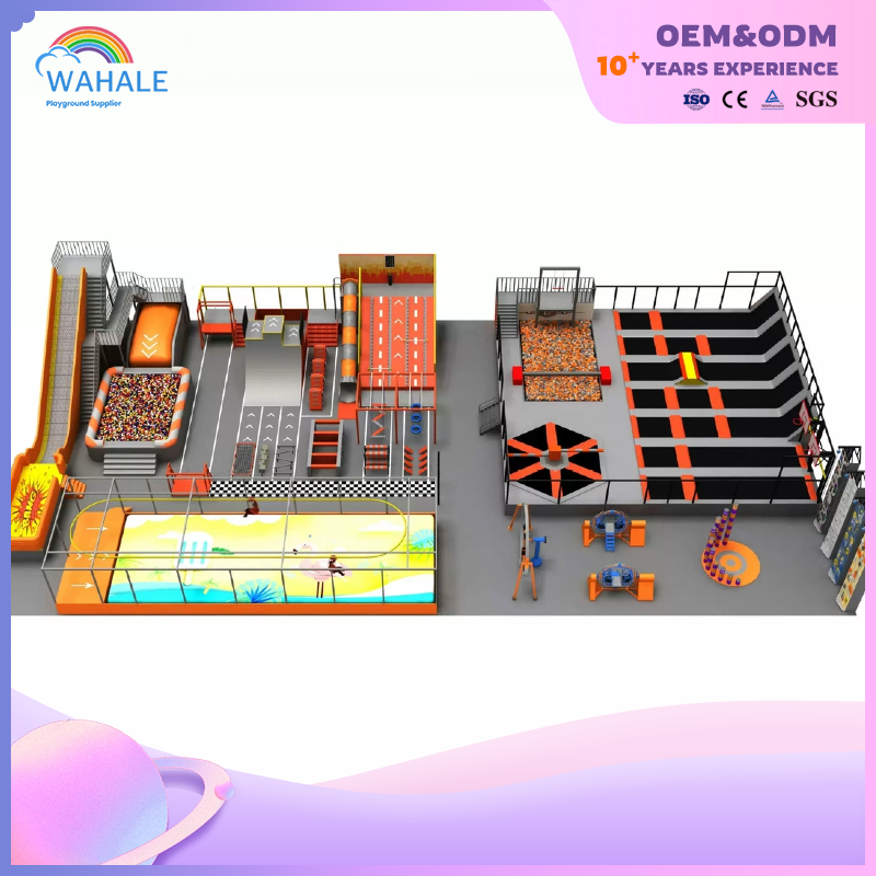 Macaron Color Indoor Suspension Bridge Trampoline Park Amusement Equipment Supplier