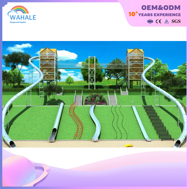 Park Outdoor Wooden House Shape Children's Climbing Slide Playground Equipment Supplier