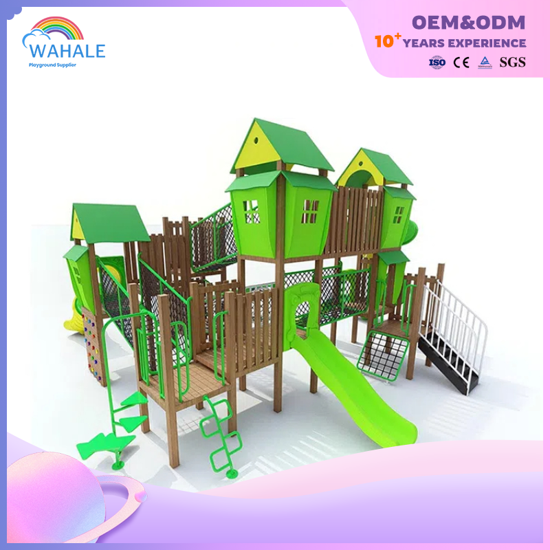 Park Outdoor Green House Theme Custom Two-story Wooden Maze Playground Equipment Dealer