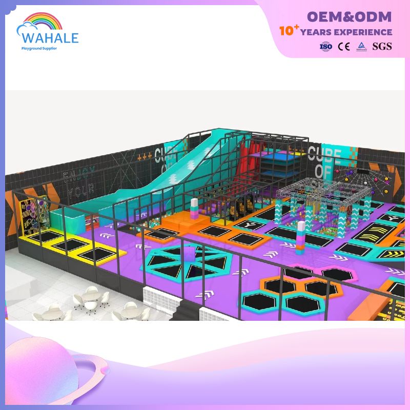 Blue Video Game Theme Customized Children's Physical Training Trampoline Park Soft Installation Gorgeous Playground Equipment