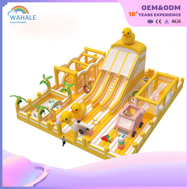 Inflatable Little Yellow Duck Cool Summer Slide And Jump Fun Area