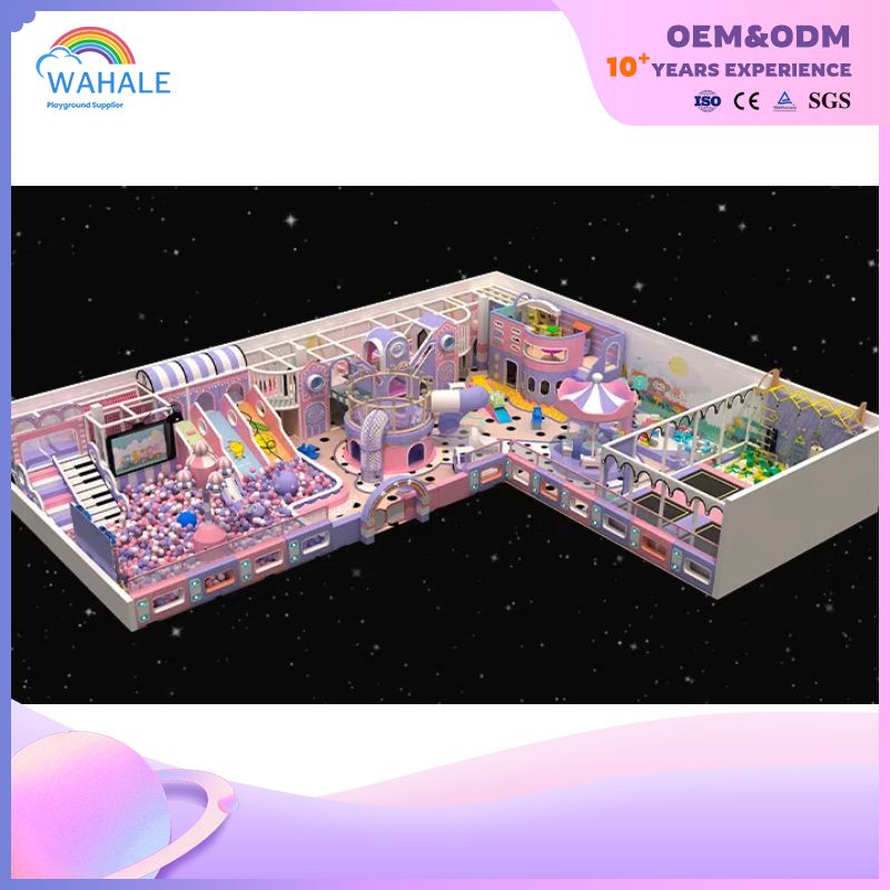 The Indoor Children's Playground Equipment in The Sales Center Is Custom-made in The Shape of A Pinkish-purple Castle