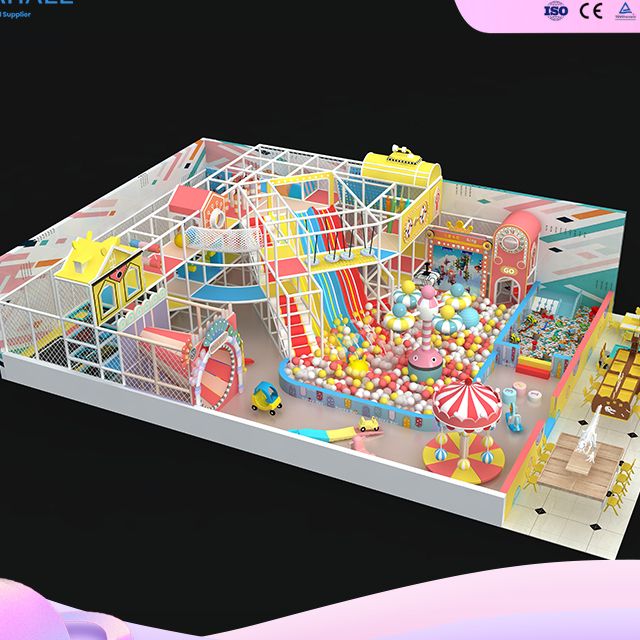 Carnival-Themed Mega Playground | Colorful Horn Slide & Ball Pool | Interactive Projection & 3-Level Frame | Wholesale Indoor Play Equipment