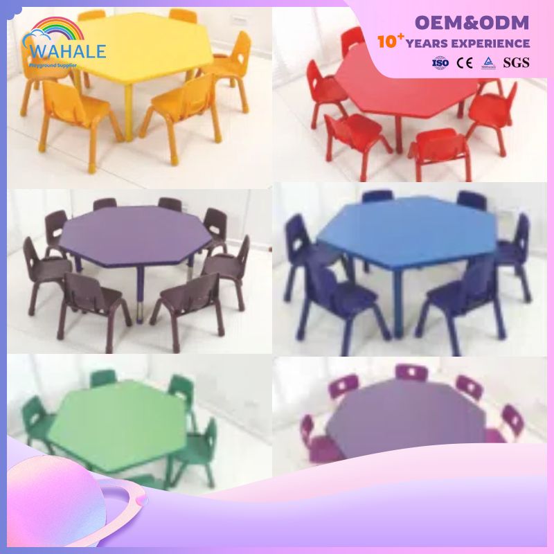 Macaron Color Indoor Special-shaped Multi-person Children's Table And Chair Equipment Customization