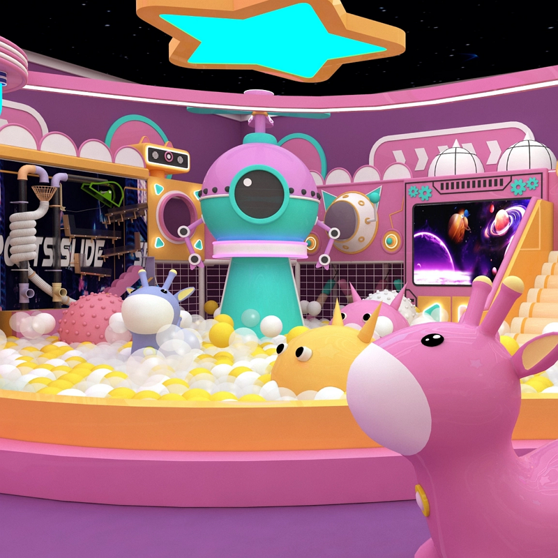The Children's Playground Includes A Large Lighted Slide/projection Interactive Game/ocean Ball/soft Pack Modeling/maze