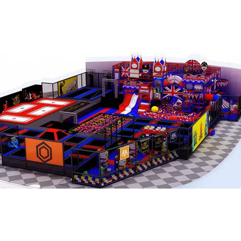 red and blue parkour trampoline
