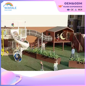 Community Outdoor Coffee-colored Wooden House Model Children's Outdoor Playground Entry Equipment