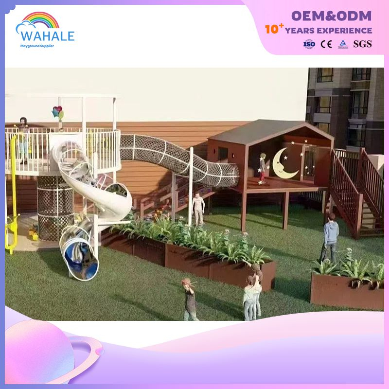 Community Outdoor Coffee-colored Wooden House Model Children's Outdoor Playground Entry Equipment