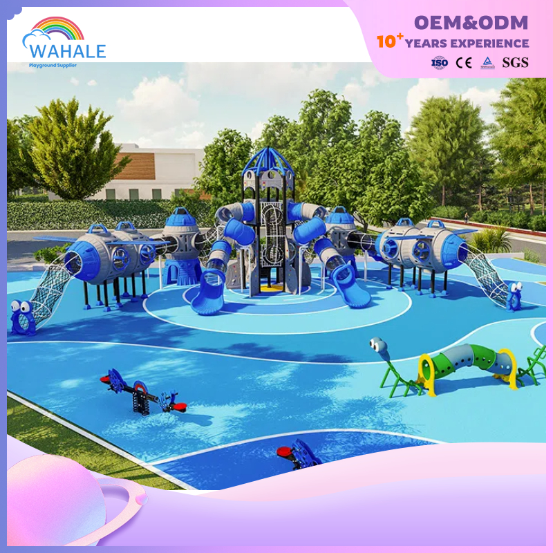 Community outdoor blue space shuttle theme customized children's slide playground equipment