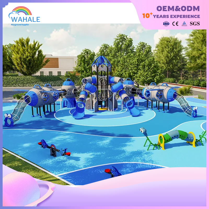 Community outdoor blue space shuttle theme customized children's slide playground equipment