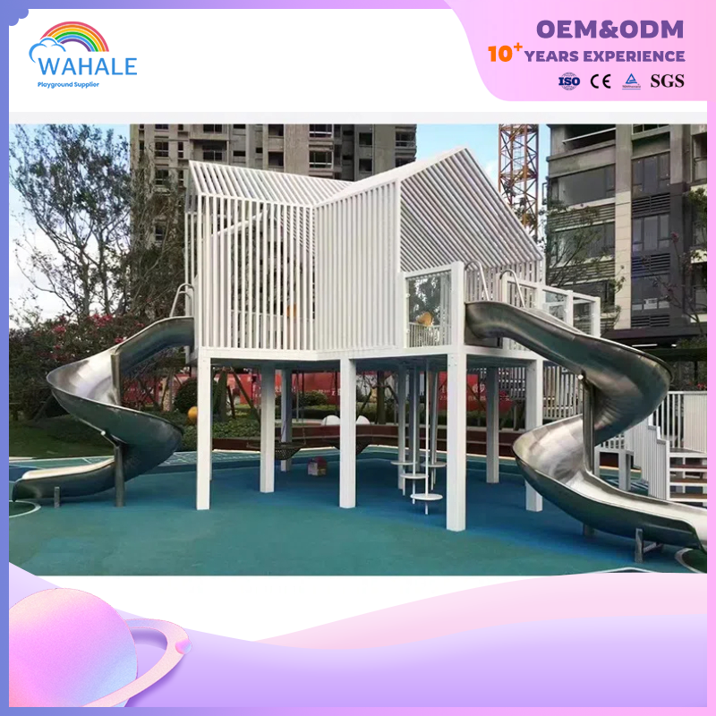 Custom Park Outdoor White Wooden House Modeling Playground Equipment Wholesale