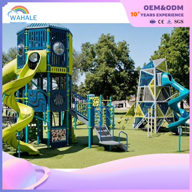 Park Outdoor Green Children Climbing Through The Playground Equipment Builder