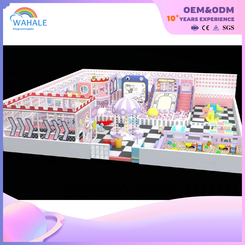 Early education center indoor blue and pink castle theme customized children's candy playground equipment