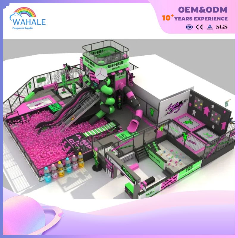 Pink Green Indoor Physical Training Trampoline Park Playground Equipment Customization