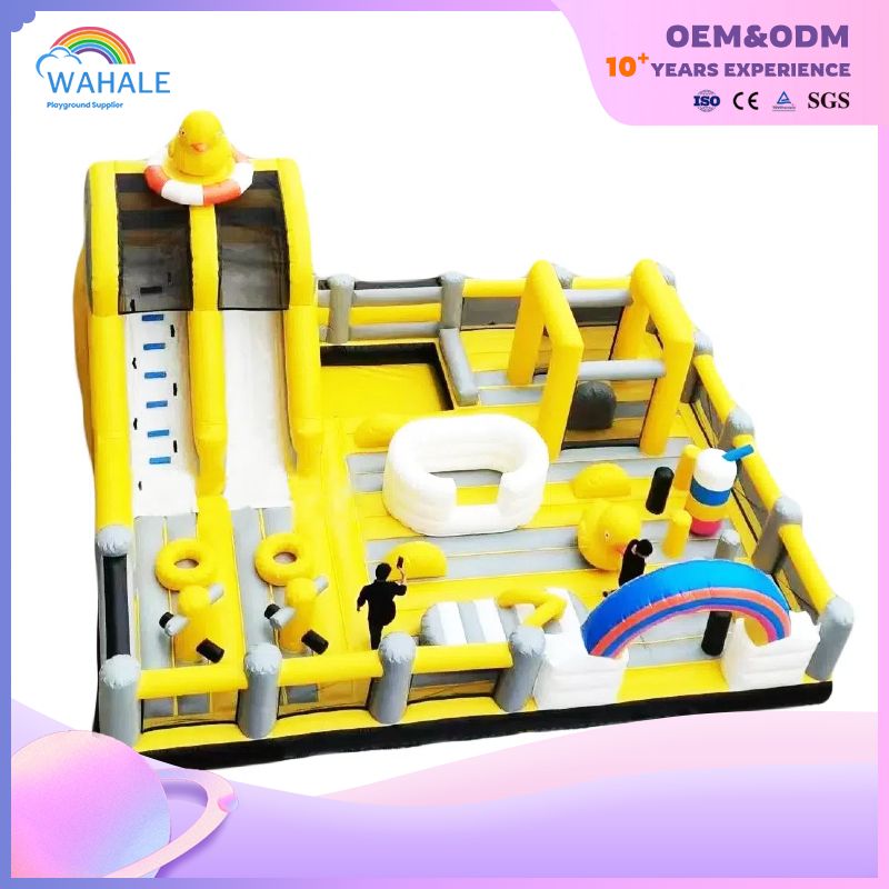 Inflatable Little Yellow Duck Cool Summer Slide And Jump Fun Area