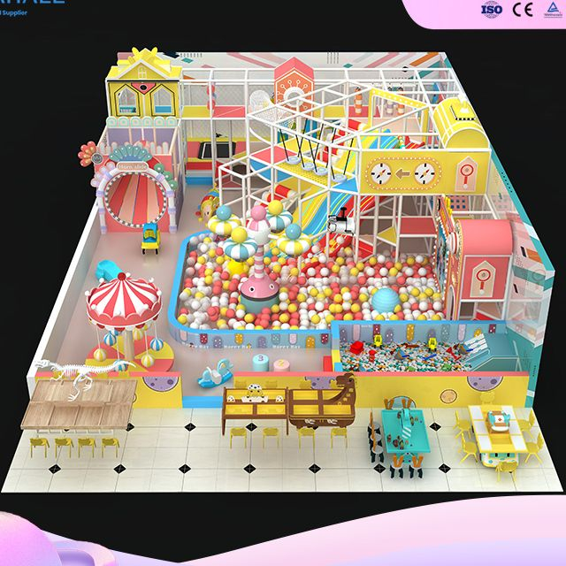 Carnival-Themed Mega Playground | Colorful Horn Slide & Ball Pool | Interactive Projection & 3-Level Frame | Wholesale Indoor Play Equipment