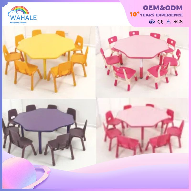 Macaron Color Indoor Special-shaped Multi-person Children's Table And Chair Equipment Customization