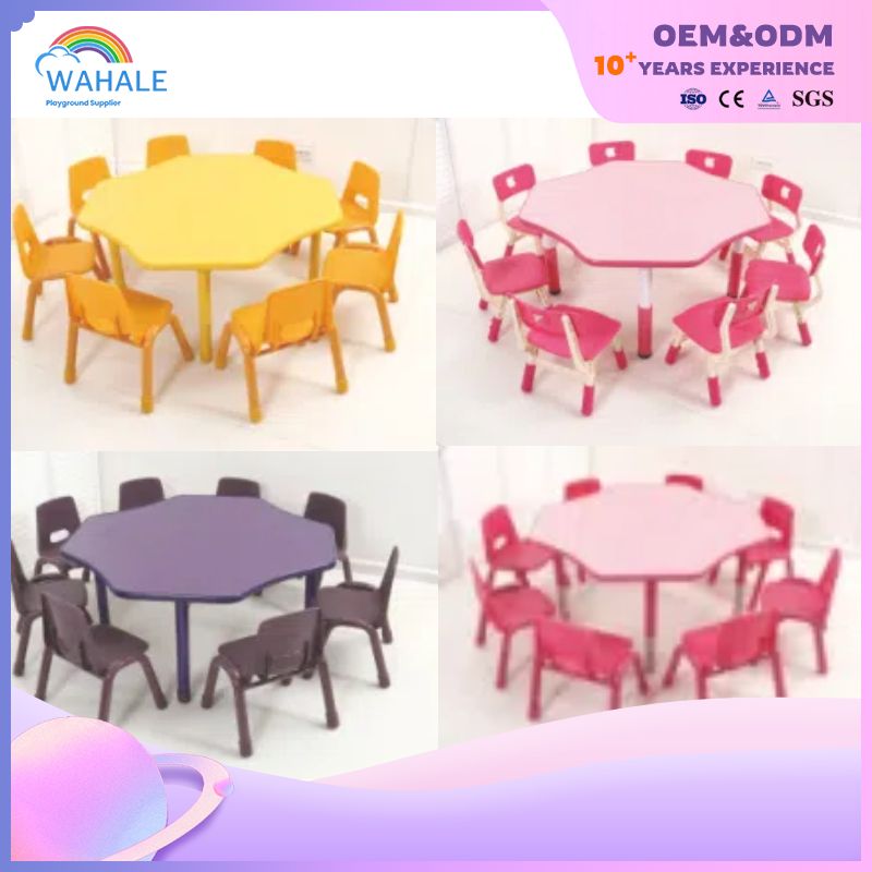 Macaron Color Indoor Special-shaped Multi-person Children's Table And Chair Equipment Customization