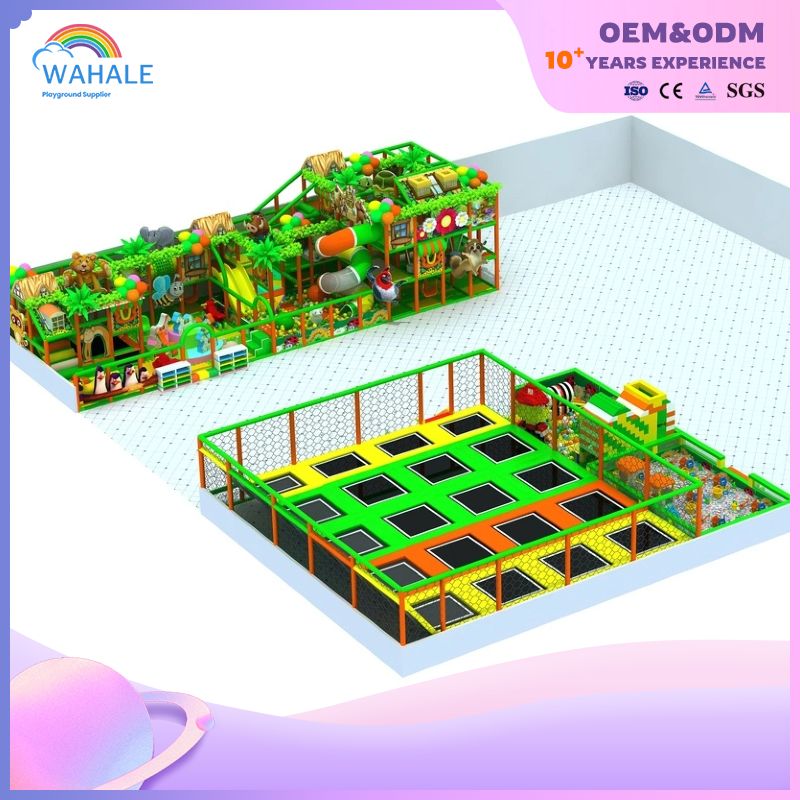 Forest Theme Children's Indoor Playground Green Is Customized Trampoline Park Equipment