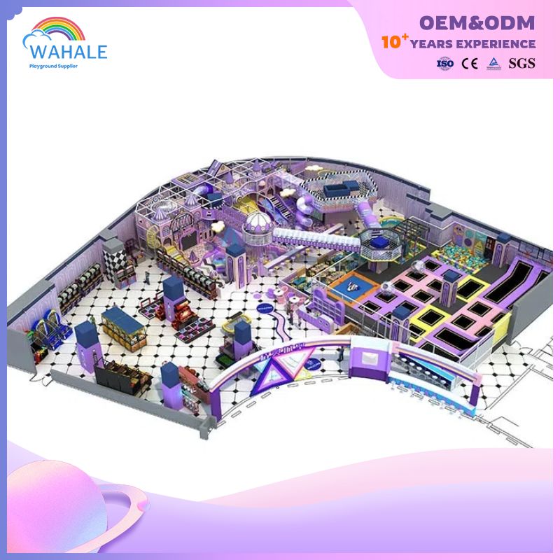 Purple Children Custom Video Game Theme Indoor Trampoline Parkour Playground Equipment