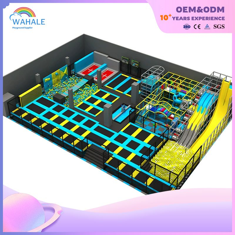 Yellow-green Customized Children's Parkour Playground Soft Indoor Warrior Trampoline Park Equipment Supplier